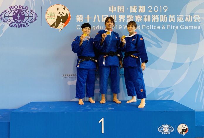 Les 3 médaillées d'or en Judo aux Jeux mondiaux des policiers et pompiers 2019 (photo bureau d'administration de la police)